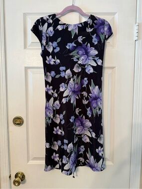Women’s Black Midi Dress with Purple Floral Print